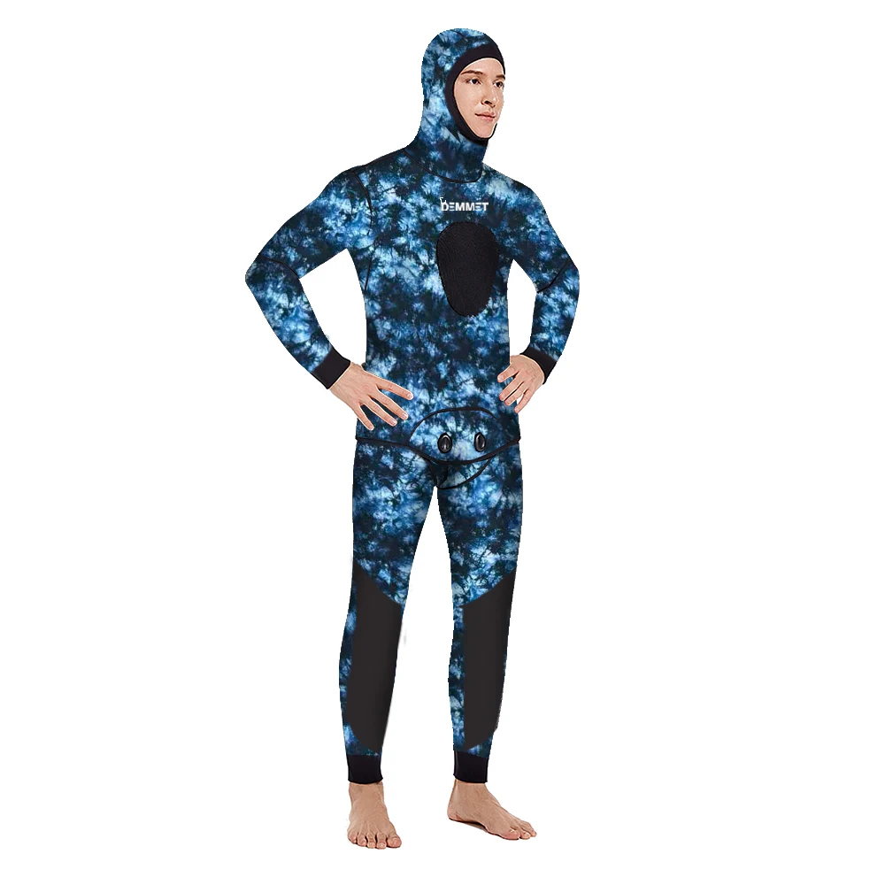 DEMMET Capuz Camuflagem 3MM Duas Peças Neoprene Wetsuit Para Mergulho Natação Caça Subaquática Wetsuit Mantém Quente E Frio - Imagem 4