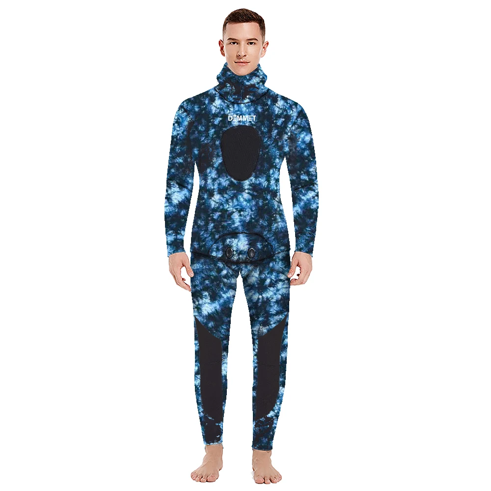 DEMMET Capuz Camuflagem 3MM Duas Peças Neoprene Wetsuit Para Mergulho Natação Caça Subaquática Wetsuit Mantém Quente E Frio - Imagem 3