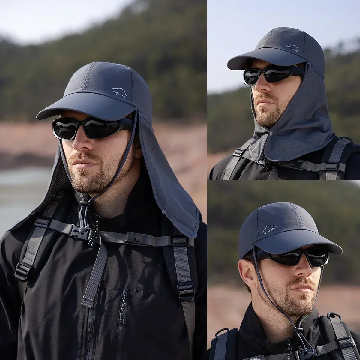 Homens verão pesca proteção solar boné de beisebol secagem rápida à prova dwaterproof água destacável boné de sol xale feminino ao ar livre bicicleta viseira nasi
