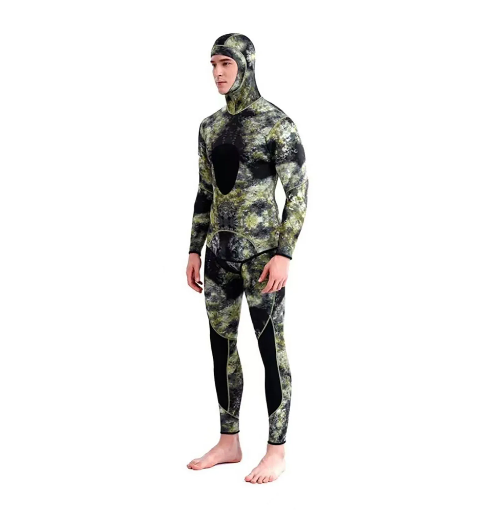DEMMET Capuz Camuflagem 3MM Duas Peças Neoprene Wetsuit Para Mergulho Natação Caça Subaquática Wetsuit Mantém Quente E Frio - Imagem 7