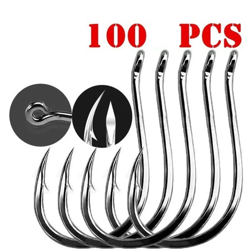 100 unidades/caixa # Pacote de ganchos de pesca de aço de alto carbono 3 ~ 12 com ganchos de pesca com furo círculo preto ganchos farpados