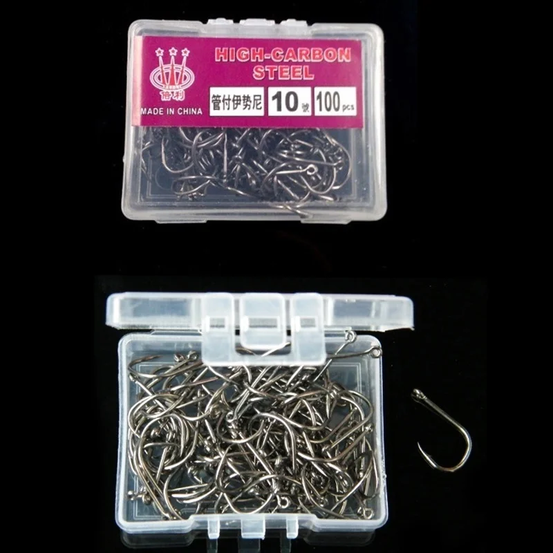 100 unidades/caixa # Pacote de ganchos de pesca de aço de alto carbono 3 ~ 12 com ganchos de pesca com furo círculo preto ganchos farpados - Imagem 4