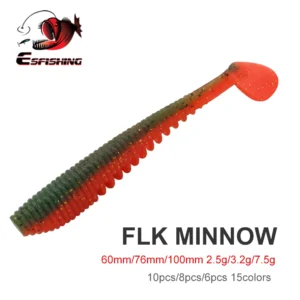 ESFISHING Artificial Soft Silicone Bait Awaruna FLK Minnow 60mm100mm Scented Salts Pesca Fishing Lure Tackle T Tail Shad