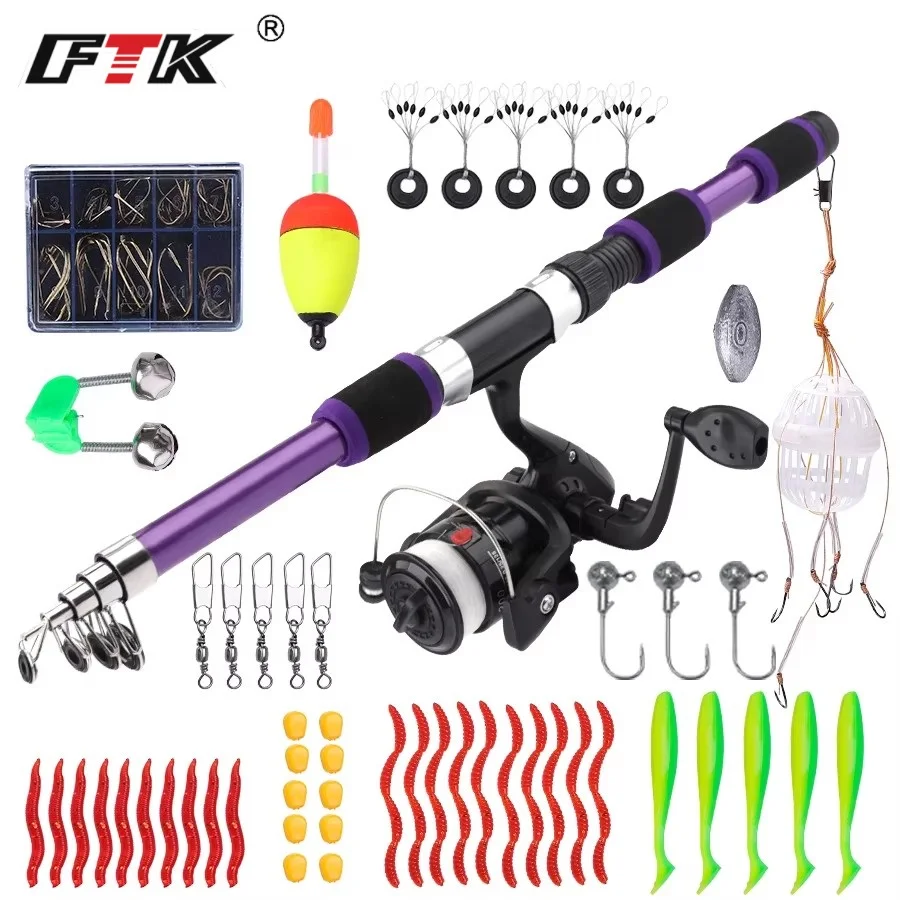 Ftk 1.8m portátil fiação vara de pesca carretel kits completos fibra carbono carpa vara roda conjunto viagem acessório