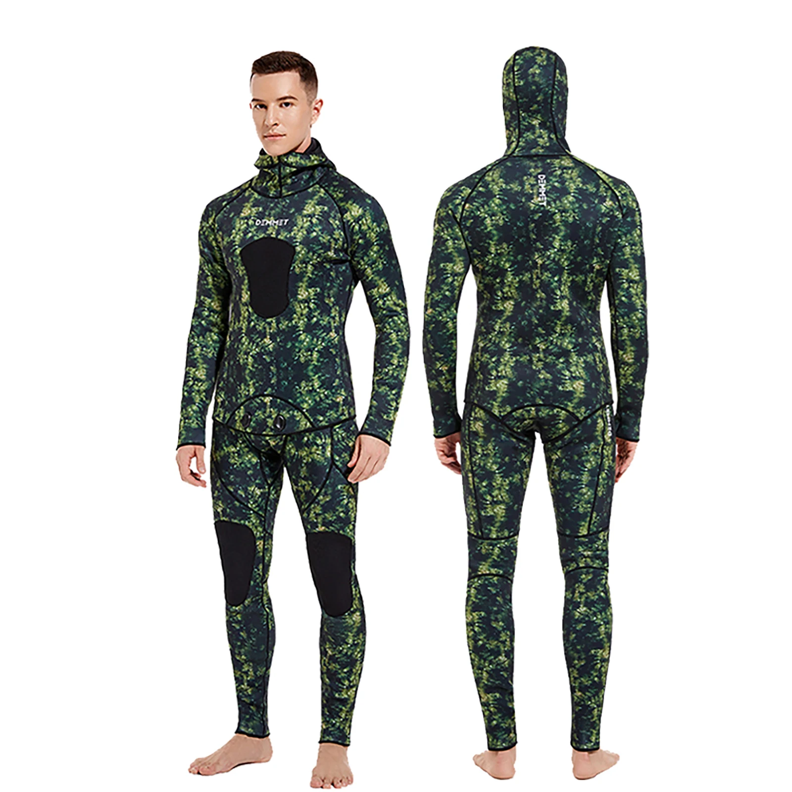 DEMMET Capuz Camuflagem 3MM Duas Peças Neoprene Wetsuit Para Mergulho Natação Caça Subaquática Wetsuit Mantém Quente E Frio - Imagem 2