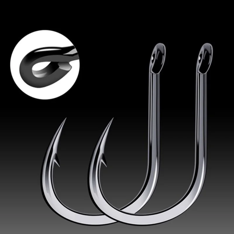 100 unidades/caixa # Pacote de ganchos de pesca de aço de alto carbono 3 ~ 12 com ganchos de pesca com furo círculo preto ganchos farpados - Imagem 2