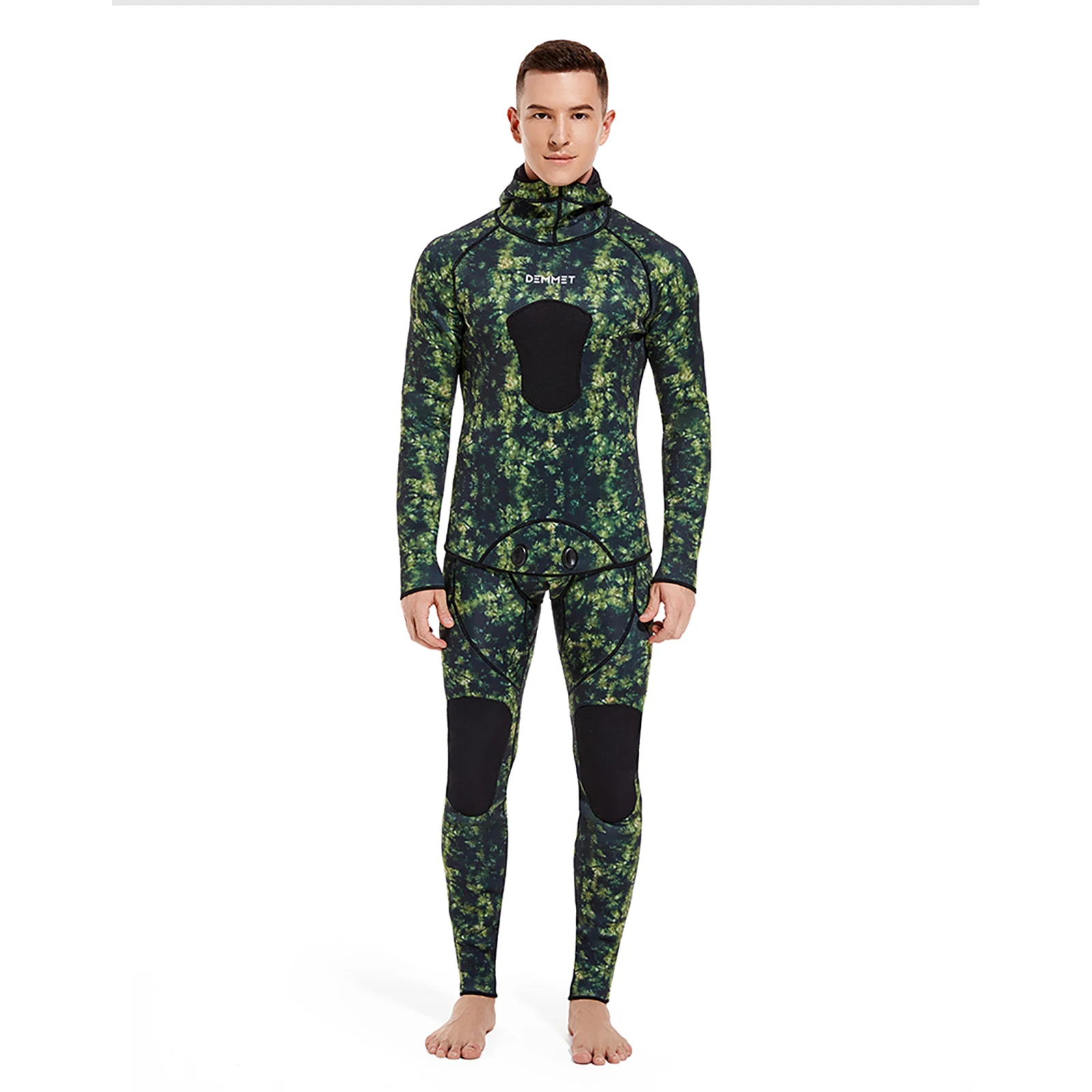 DEMMET Capuz Camuflagem 3MM Duas Peças Neoprene Wetsuit Para Mergulho Natação Caça Subaquática Wetsuit Mantém Quente E Frio - Imagem 9