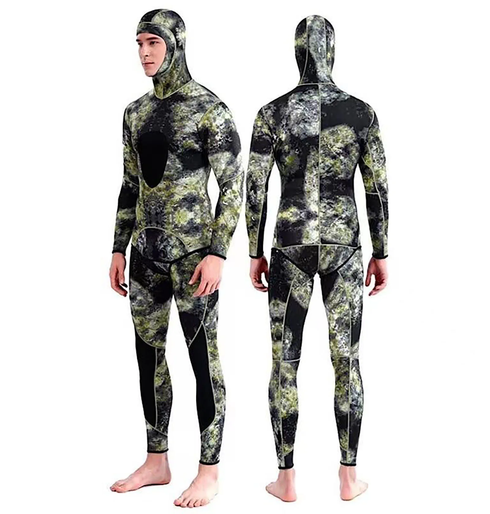 DEMMET Capuz Camuflagem 3MM Duas Peças Neoprene Wetsuit Para Mergulho Natação Caça Subaquática Wetsuit Mantém Quente E Frio - Imagem 6
