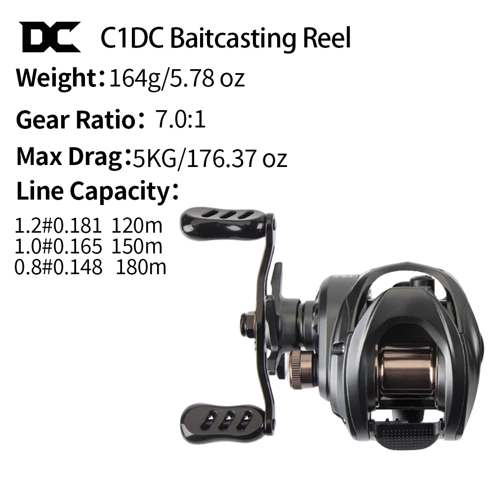 Carretilha de Pesca FISHINFANS C1DC, Sistema DC Inteligente, Lançamento Longo, Arrasto 5kg, Carbono, Latão, 7.0:1, 5+1 Rolamentos - Imagem 9