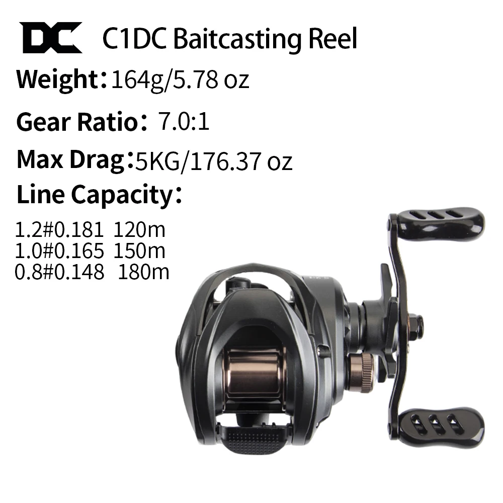Carretilha de Pesca FISHINFANS C1DC, Sistema DC Inteligente, Lançamento Longo, Arrasto 5kg, Carbono, Latão, 7.0:1, 5+1 Rolamentos - Imagem 8