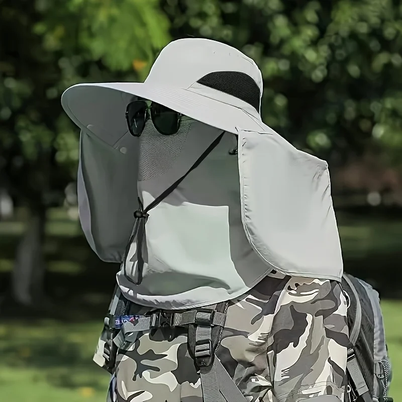 Chapéu de sol para atividades ao ar livre, respirável, anti-uv, proteção para o pescoço, cobertura para o rosto, chapéu de pesca, aba larga, guarda-sol removível, chapéu para caminhadas e acampamento - Imagem 8