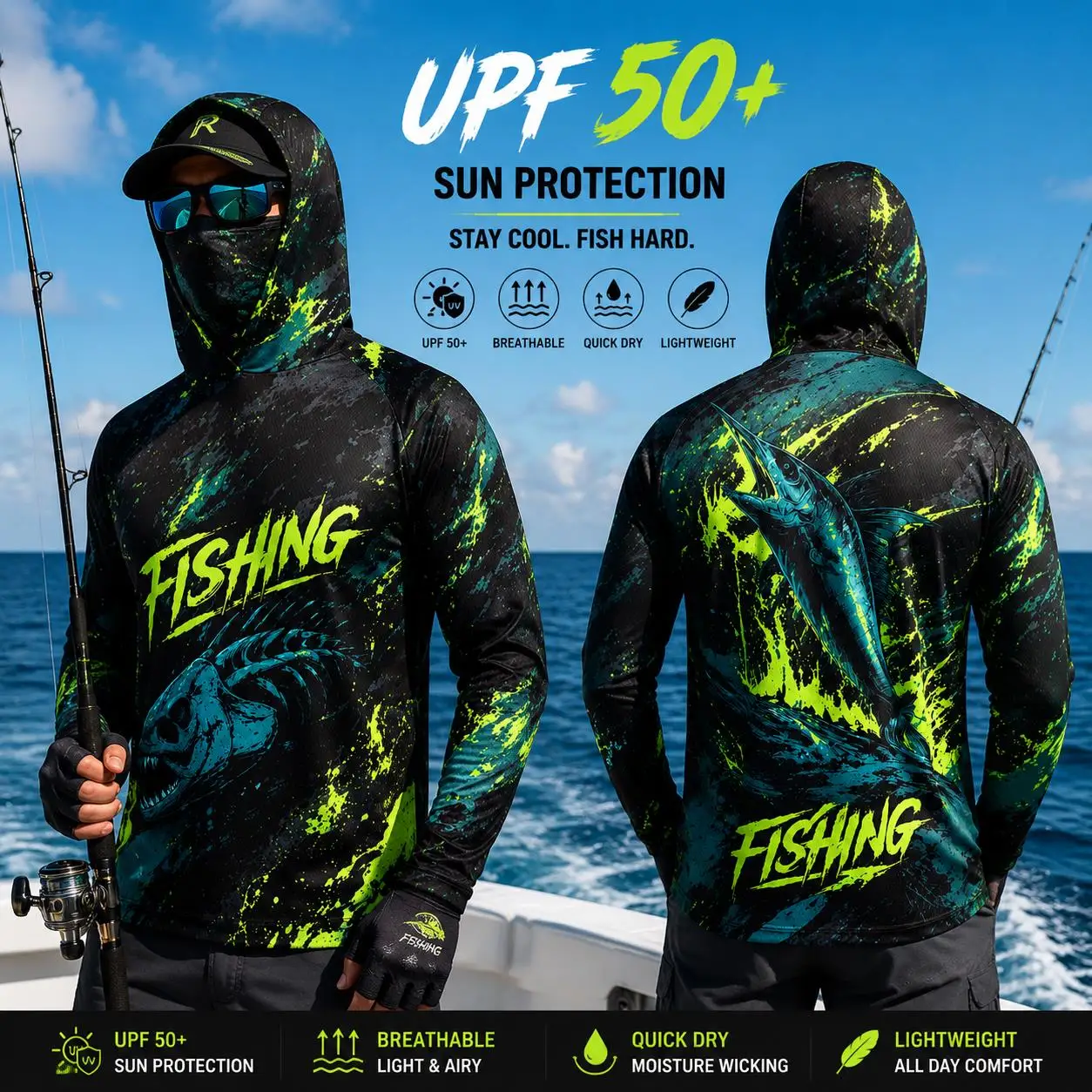 Camisa de Pesca Manga Longa UPF 50+ – Com Capuz e Máscara de Proteção - Imagem 8