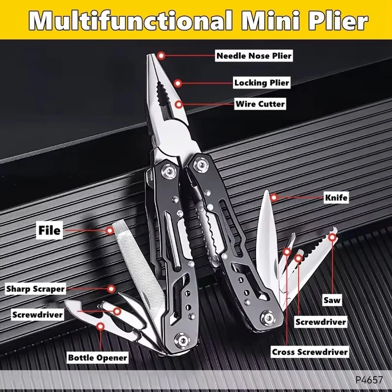 Alicate dobrável 11 em 1, portátil, ferramenta multifuncional tipo faca combinada, ferramenta de bolso, ferramenta manual para sobrevivência ao ar livre. - Imagem 3