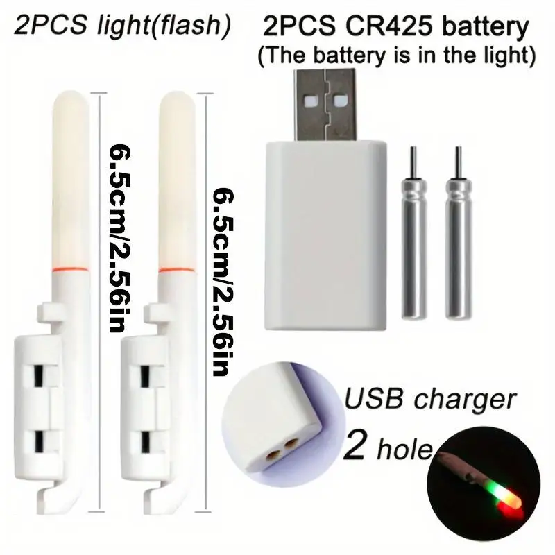 Luz LED Removível para colocar em vara de pesca flutuante luminosa, Bateria CR425 3,6V, Recarga USB, À Prova d'Água, para Pesca Noturna - Imagem 6