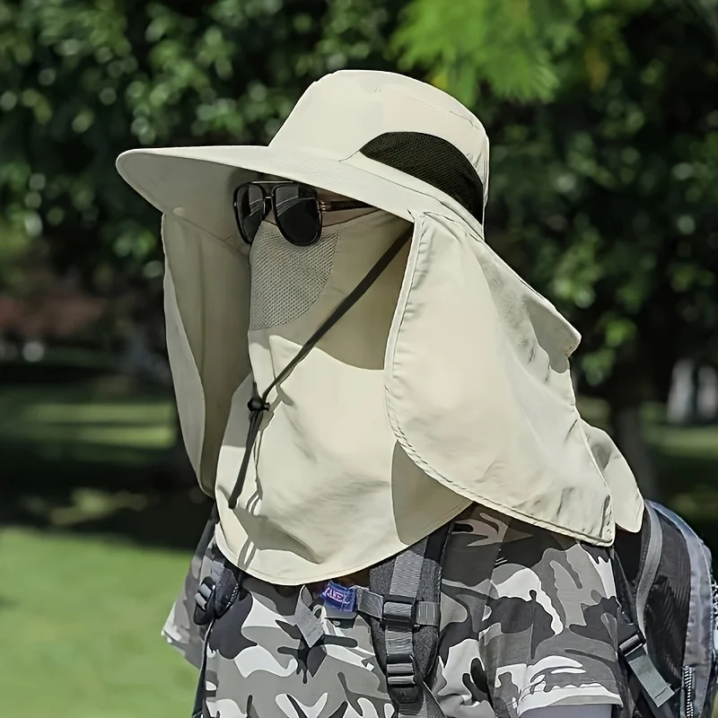 Chapéu de sol para atividades ao ar livre, respirável, anti-uv, proteção para o pescoço, cobertura para o rosto, chapéu de pesca, aba larga, guarda-sol removível, chapéu para caminhadas e acampamento - Imagem 10