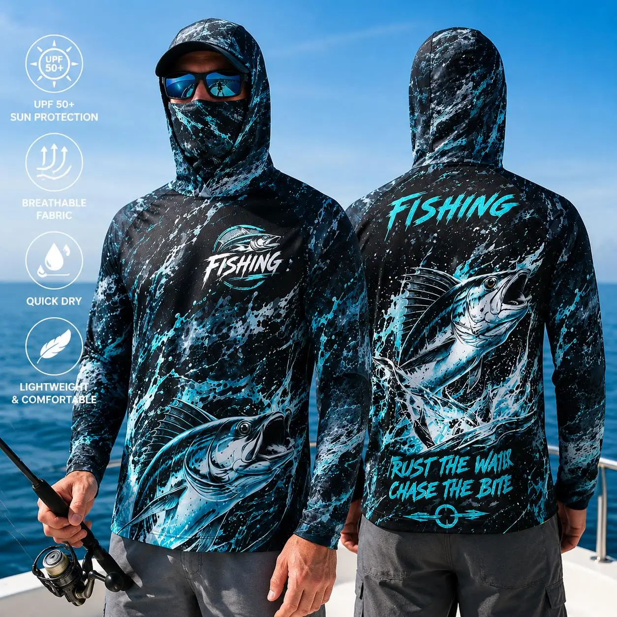 Camisa de Pesca Manga Longa UPF 50+ – Com Capuz e Máscara de Proteção - Imagem 3