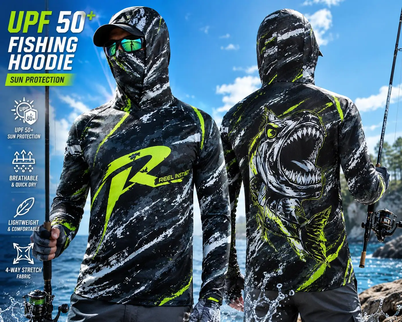 Camisa de Pesca Manga Longa UPF 50+ – Com Capuz e Máscara de Proteção - Imagem 5