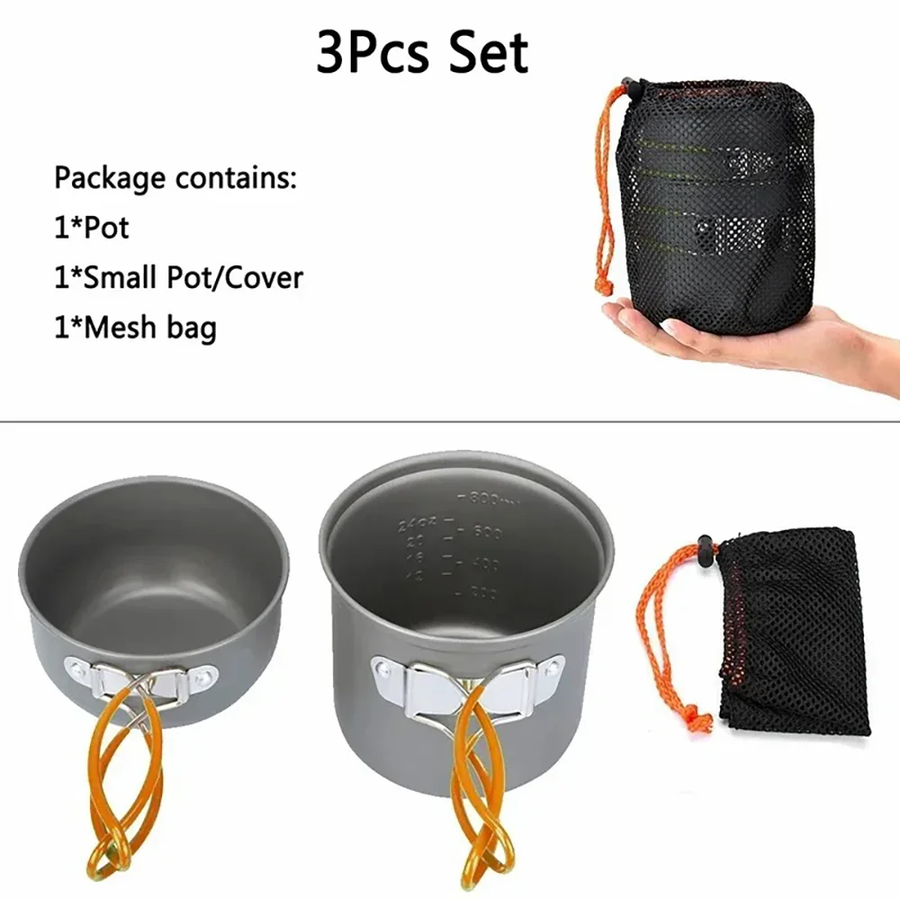 Conjunto de Panelas para Camping ao Ar Livre, Feito de Material de Liga de Alumínio Duro, Portátil, Conjunto de Utensílios de Cozinha para 1-2 Pessoas - Imagem 9