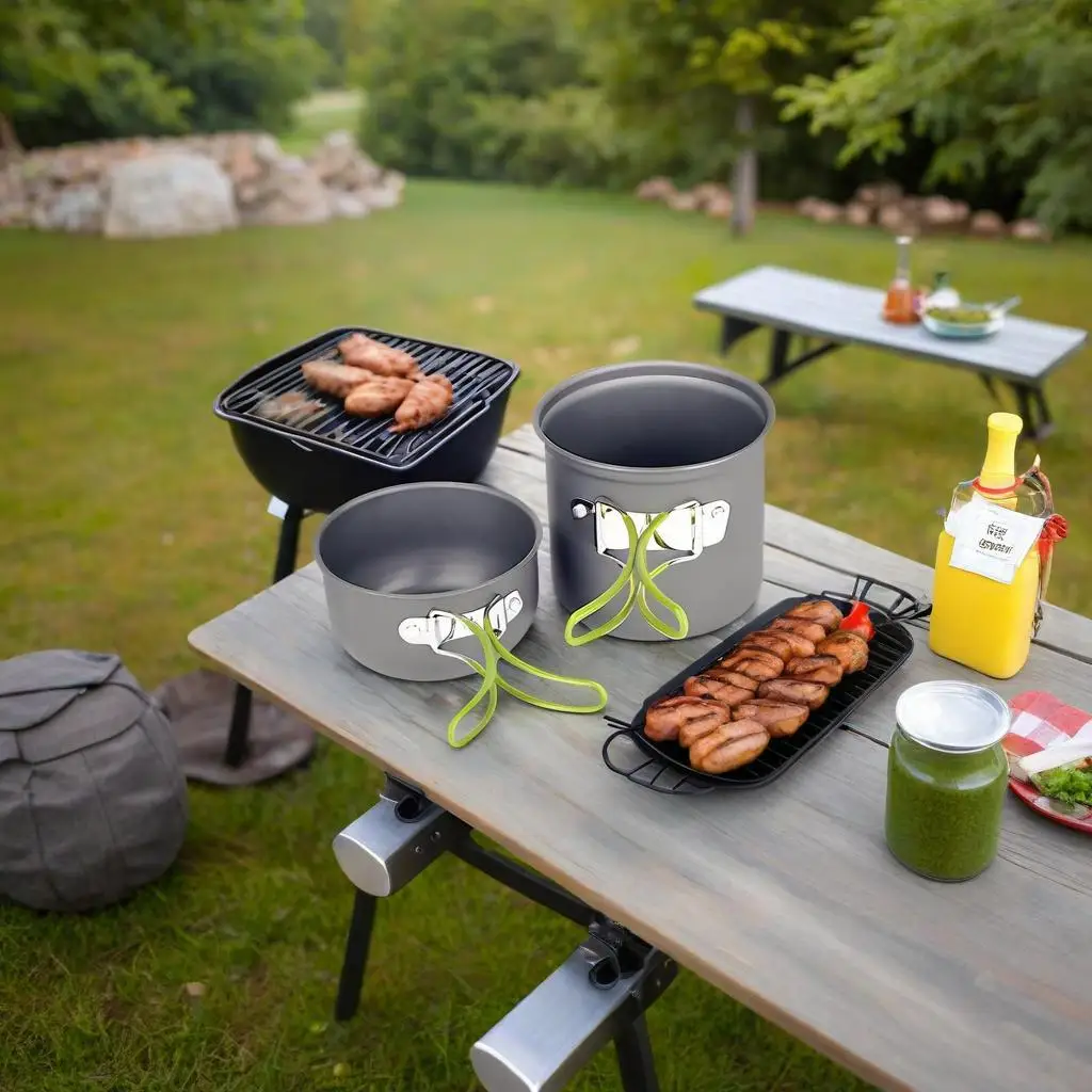 Conjunto de Panelas para Camping ao Ar Livre, Feito de Material de Liga de Alumínio Duro, Portátil, Conjunto de Utensílios de Cozinha para 1-2 Pessoas