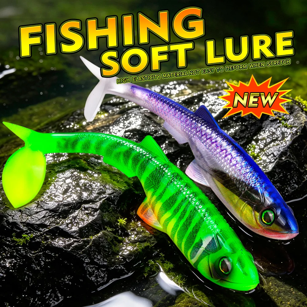 Isca Artificial Sunlure 2/5/8 Peças com Cauda em T, Olhos 3D Realistas, Isca de Silicone para Pesca de Robalo e Água Salgada - Imagem 3