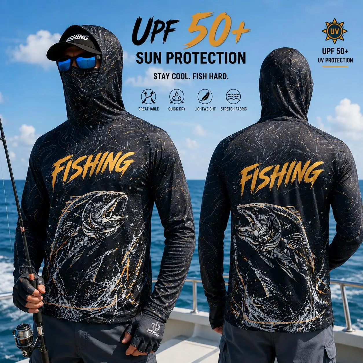 Camisa de Pesca Manga Longa UPF 50+ – Com Capuz e Máscara de Proteção - Imagem 7