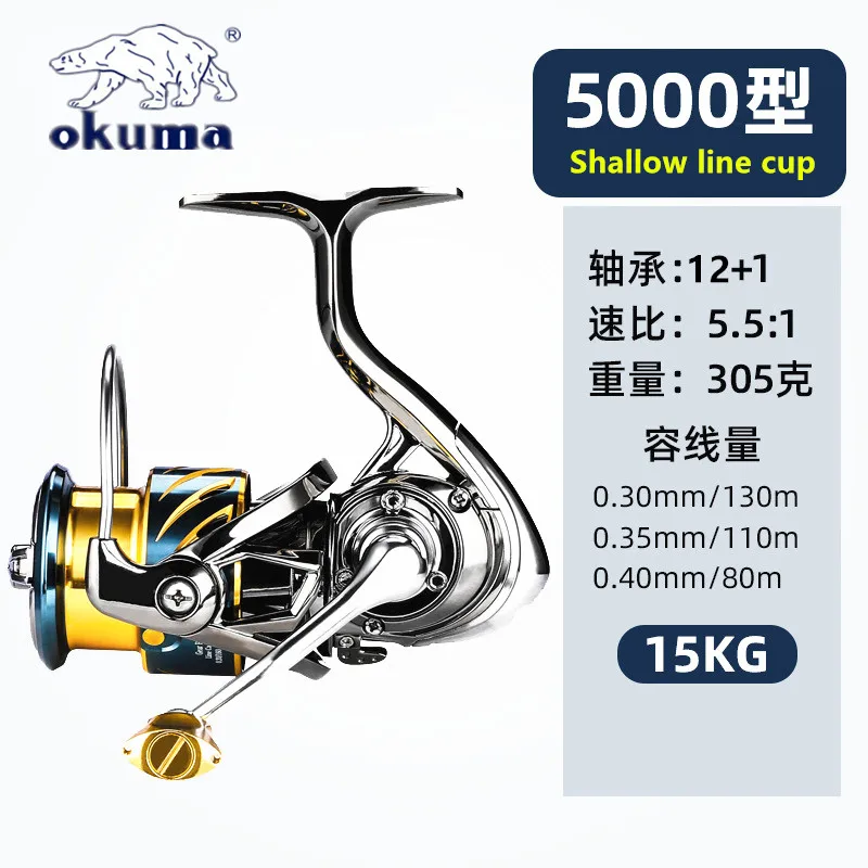 Molinete Okuma Todo em Metal, 12+1 Rolamentos, Drag 15kg, Anti-Água, Mar e Água Doce, Tamanhos 1000 a 5000 - Imagem 8