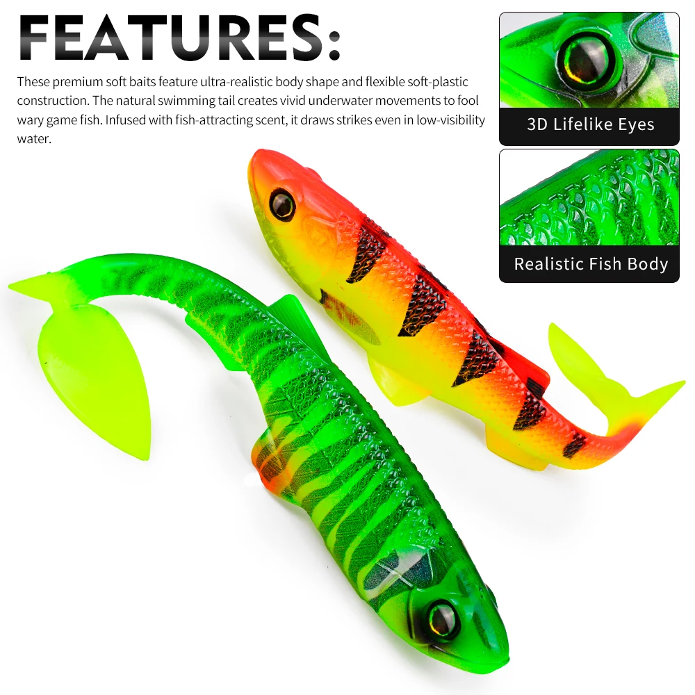 Isca Artificial Sunlure 2/5/8 Peças com Cauda em T, Olhos 3D Realistas, Isca de Silicone para Pesca de Robalo e Água Salgada - Imagem 6