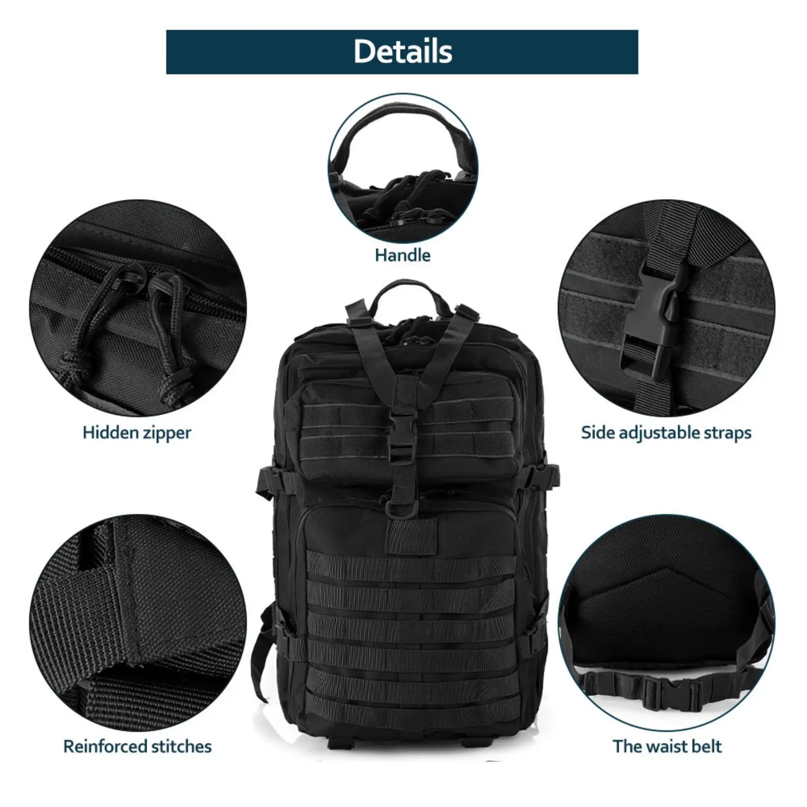Mochila Multiuso 25L e 50L, Náilon Impermeável Resistente, Tática para Esportes, Camping, Pesca e Caminhadas na Natureza - Imagem 5