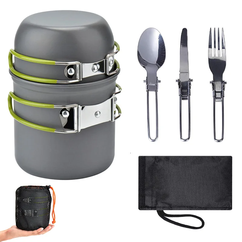 Conjunto de Panelas para Camping ao Ar Livre, Feito de Material de Liga de Alumínio Duro, Portátil, Conjunto de Utensílios de Cozinha para 1-2 Pessoas - Imagem 8