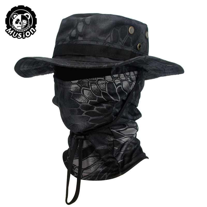 Musion camuflagem chapéu de aba larga balaclava conjunto masculino ao ar livre guarda-sol boonie boné pescador chapéu de pesca chapéu de proteção solar - Imagem 12