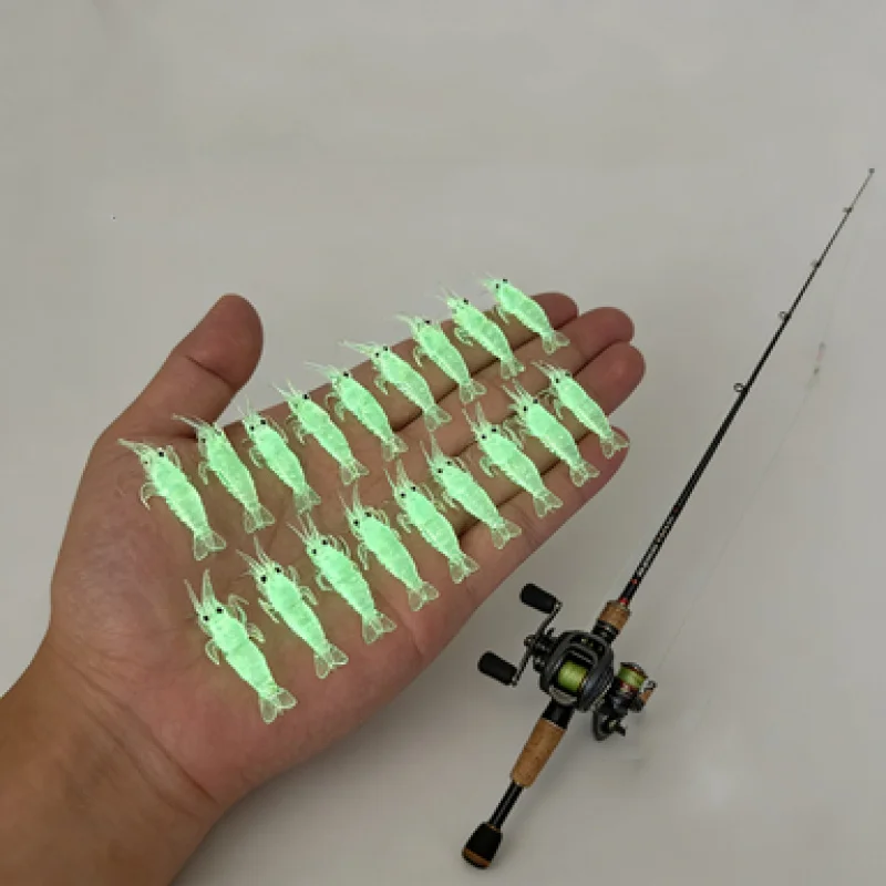 16 Iscas de Pesca Luminosas em Formato de Camarão, Iscas Artificiais de Silicone que Brilham no Escuro com Anzóis, Equipamento para Água Doce e Salgada - Imagem 6