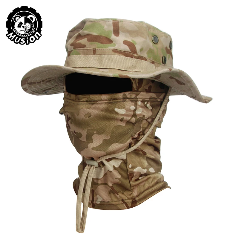 Musion camuflagem chapéu de aba larga balaclava conjunto masculino ao ar livre guarda-sol boonie boné pescador chapéu de pesca chapéu de proteção solar - Imagem 16