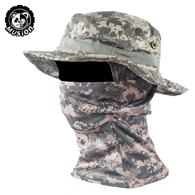 Musion camuflagem chapéu de aba larga balaclava conjunto masculino ao ar livre guarda-sol boonie boné pescador chapéu de pesca chapéu de proteção solar - Imagem 21