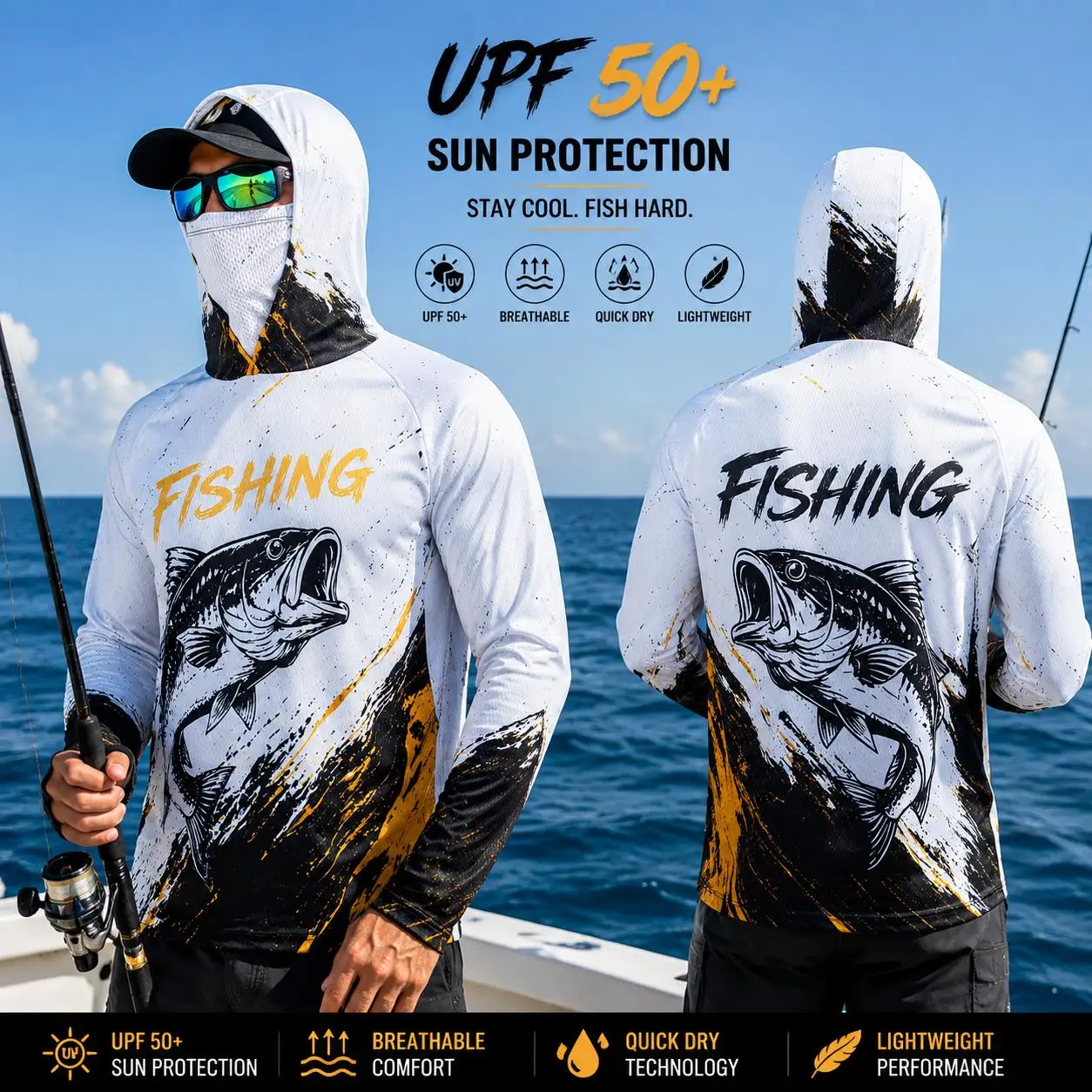 Camisa de Pesca Manga Longa UPF 50+ – Com Capuz e Máscara de Proteção