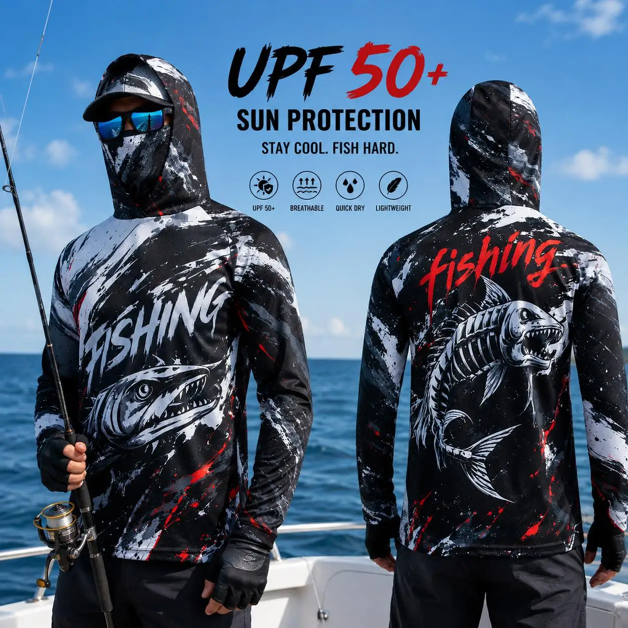 Camisa de Pesca Manga Longa UPF 50+ – Com Capuz e Máscara de Proteção - Imagem 2