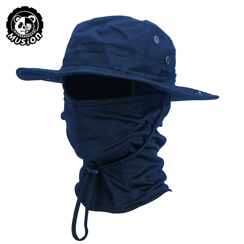 Musion camuflagem chapéu de aba larga balaclava conjunto masculino ao ar livre guarda-sol boonie boné pescador chapéu de pesca chapéu de proteção solar - Imagem 19