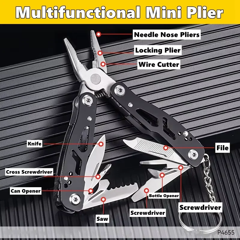 Alicate dobrável 11 em 1, portátil, ferramenta multifuncional tipo faca combinada, ferramenta de bolso, ferramenta manual para sobrevivência ao ar livre. - Imagem 7
