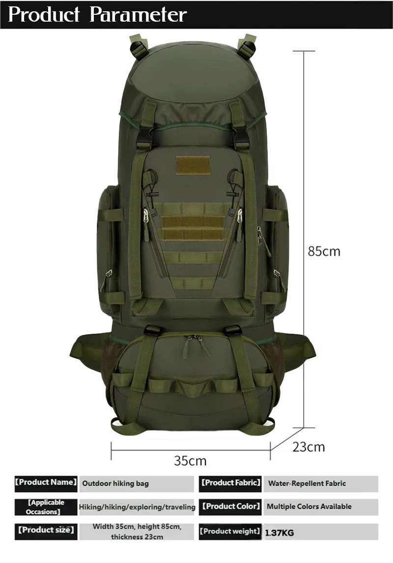 Mochila Tática 90L/100L, Sistema de Fixação Modular, Náilon Impermeável, Antifurto, para Montanhismo e Caminhada - Imagem 2