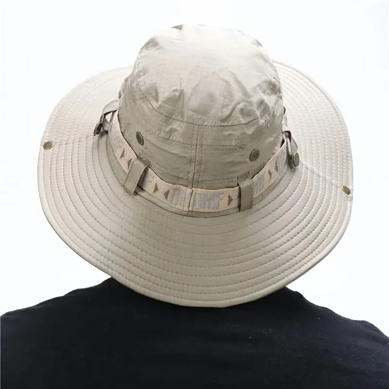 chapéu de Balde Masculino Verão, Proteção UV UPF 50+, Aba Larga, Estilo Panamá Pescador Safari, Leve Malha Respirável, Ideal Praia Pesca Caminhadas - Imagem 3