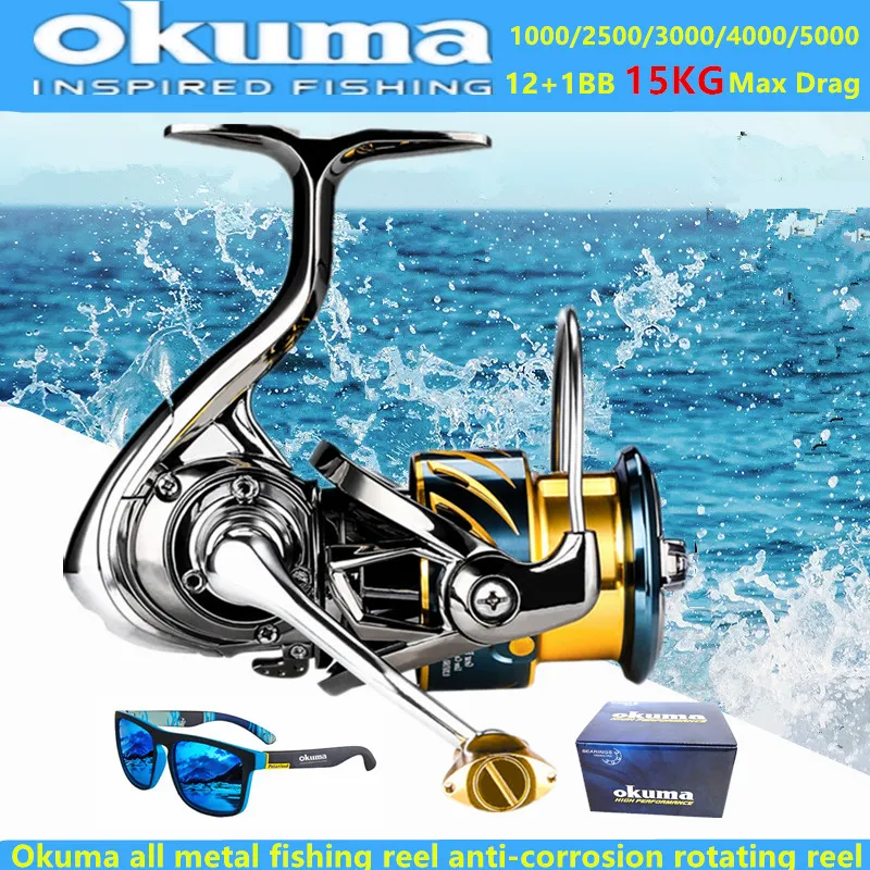 Molinete Okuma Todo em Metal, 12+1 Rolamentos, Drag 15kg, Anti-Água, Mar e Água Doce, Tamanhos 1000 a 5000 - Imagem 2
