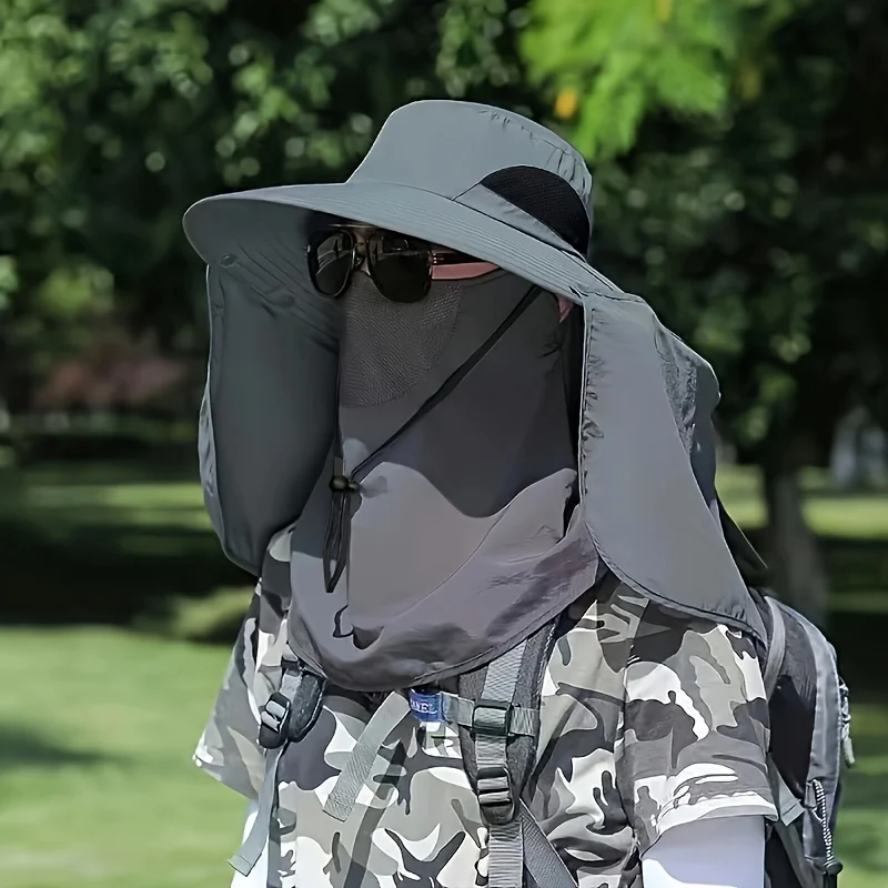 Chapéu de sol para atividades ao ar livre, respirável, anti-uv, proteção para o pescoço, cobertura para o rosto, chapéu de pesca, aba larga, guarda-sol removível, chapéu para caminhadas e acampamento - Imagem 7