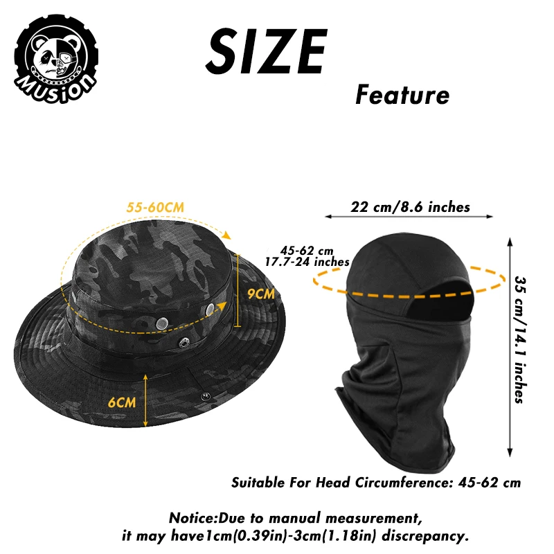 Musion camuflagem chapéu de aba larga balaclava conjunto masculino ao ar livre guarda-sol boonie boné pescador chapéu de pesca chapéu de proteção solar - Imagem 6