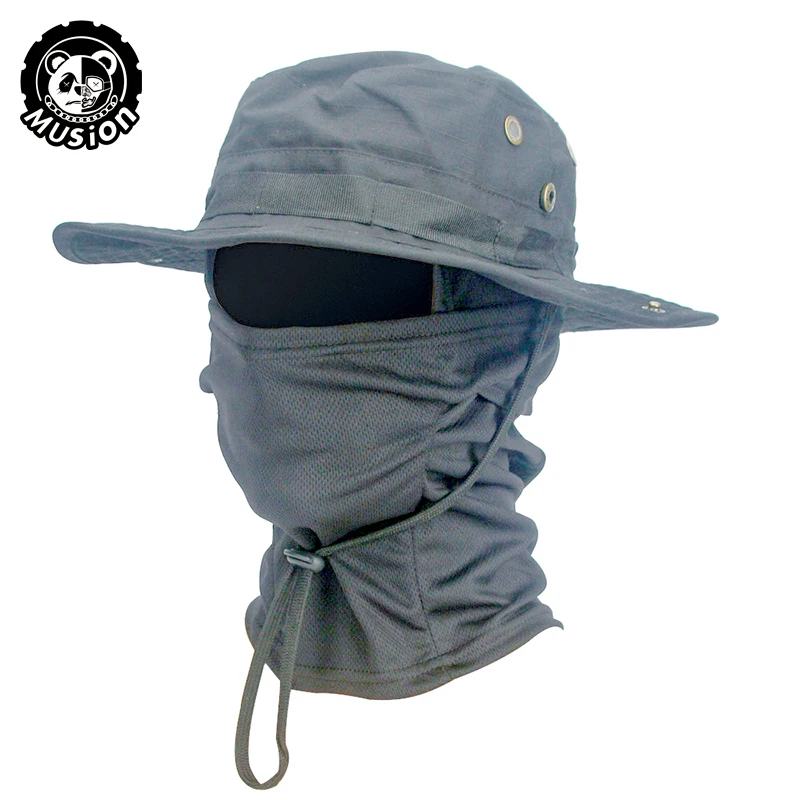 Musion camuflagem chapéu de aba larga balaclava conjunto masculino ao ar livre guarda-sol boonie boné pescador chapéu de pesca chapéu de proteção solar - Imagem 8