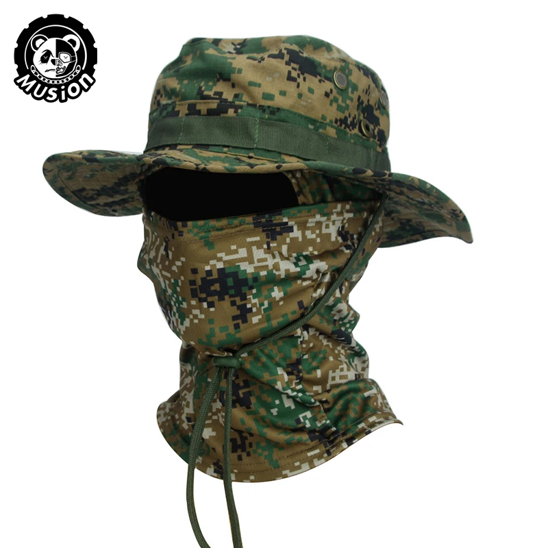 Musion camuflagem chapéu de aba larga balaclava conjunto masculino ao ar livre guarda-sol boonie boné pescador chapéu de pesca chapéu de proteção solar - Imagem 10
