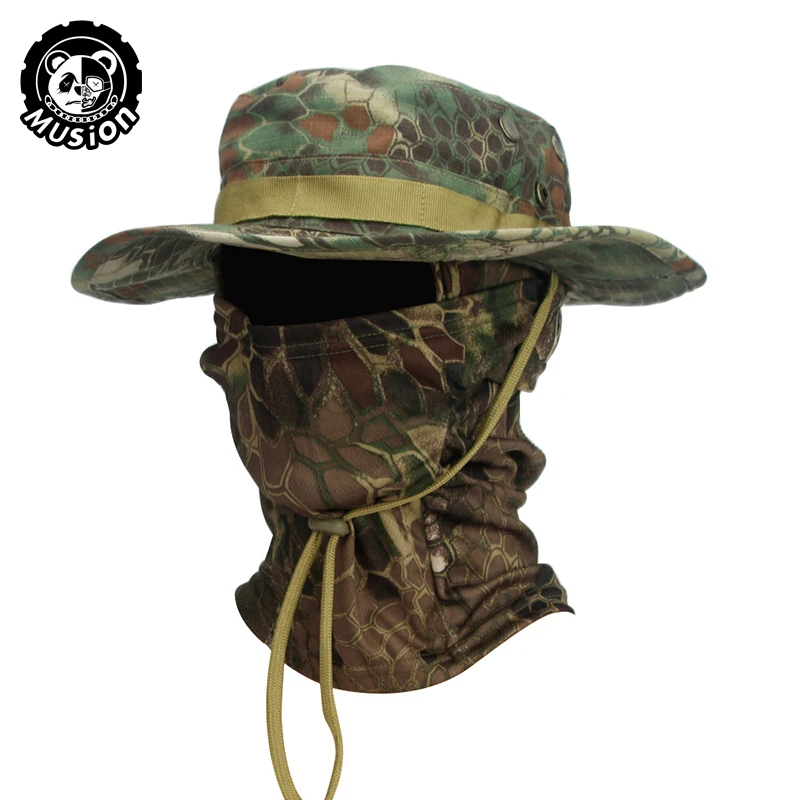 Musion camuflagem chapéu de aba larga balaclava conjunto masculino ao ar livre guarda-sol boonie boné pescador chapéu de pesca chapéu de proteção solar - Imagem 15