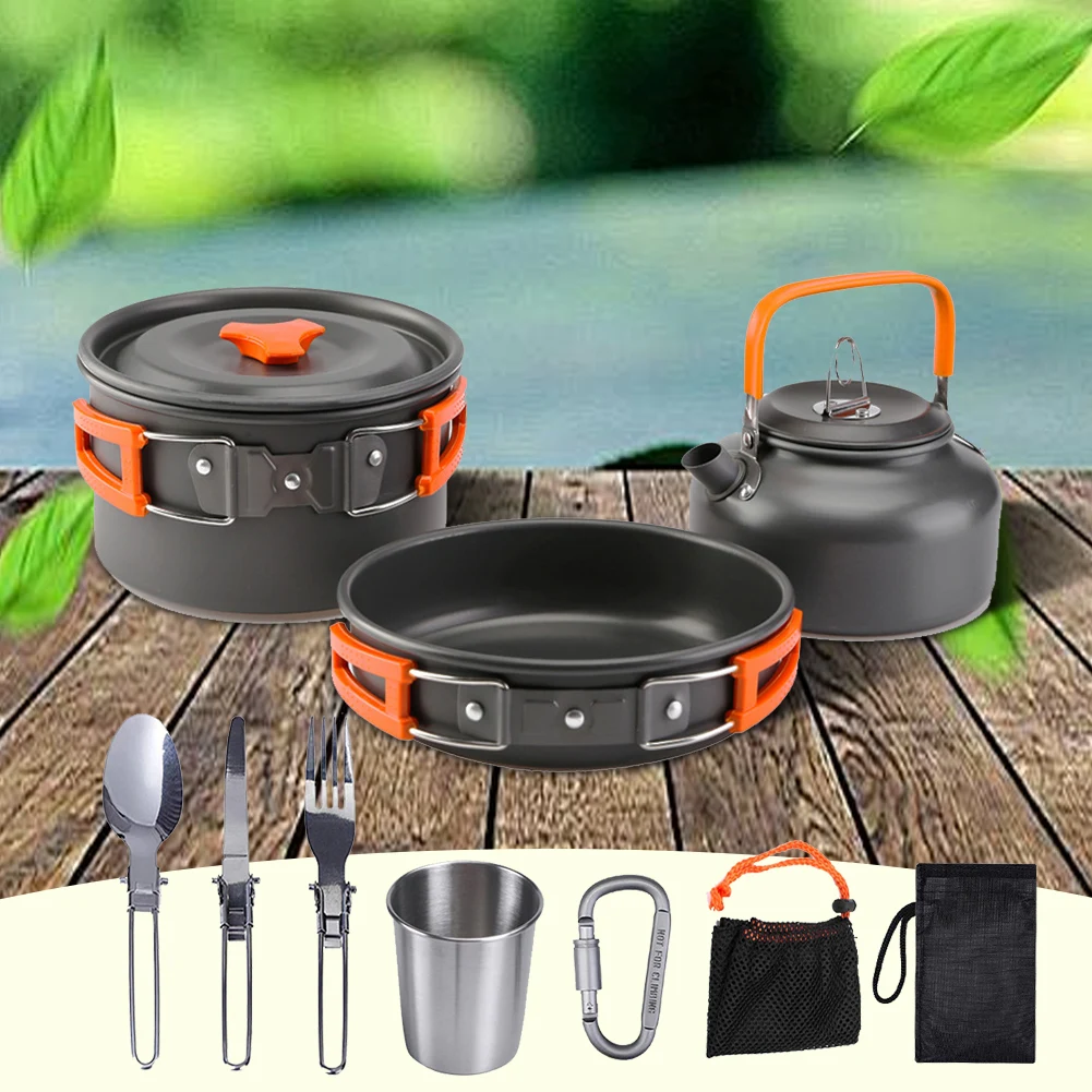 Kit De Panelas De Acampamento Leve Dobrável, Chaleira, Panela, Utensílios Portáteis, Louça De Piquenique De Alumínio, Churrasco, Caminhadas, Viagem