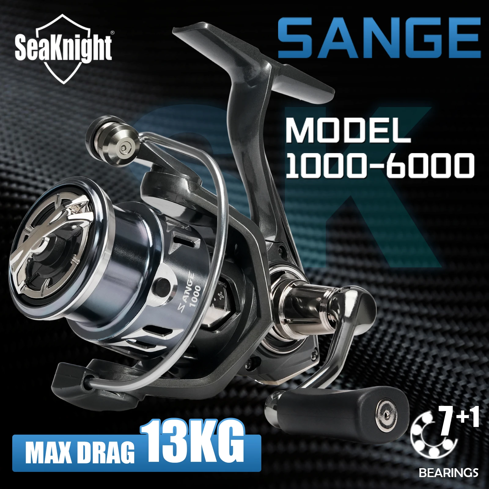 Molinete SeaKnight 1000–6000, 8 Rolamentos, Freio 28lbs, Alumínio CNC, Água Doce.