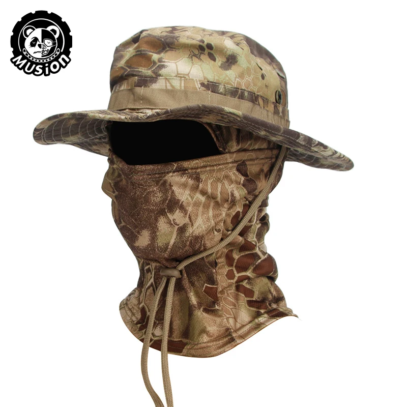 Musion camuflagem chapéu de aba larga balaclava conjunto masculino ao ar livre guarda-sol boonie boné pescador chapéu de pesca chapéu de proteção solar - Imagem 14