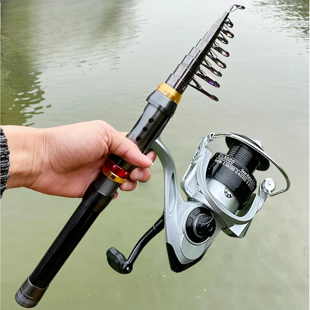 Vara de Pesca Telescópica GHOTDA, Fibra de Carbono, Ação Rápida, 1,8m a 3,6m, Compacta, para Mar Rio Lago, Compatível 2000–7000