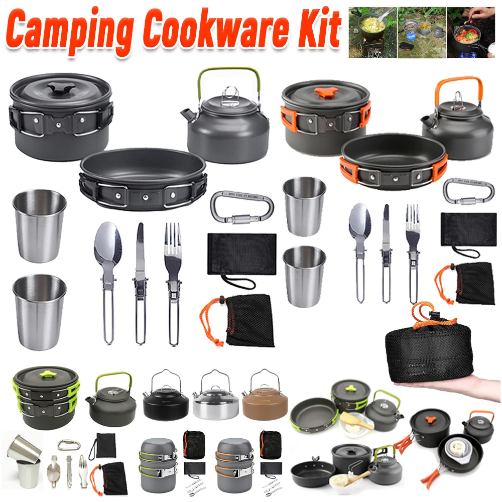 Kit De Panelas De Acampamento Leve Dobrável, Chaleira, Panela, Utensílios Portáteis, Louça De Piquenique De Alumínio, Churrasco, Caminhadas, Viagem - Imagem 2